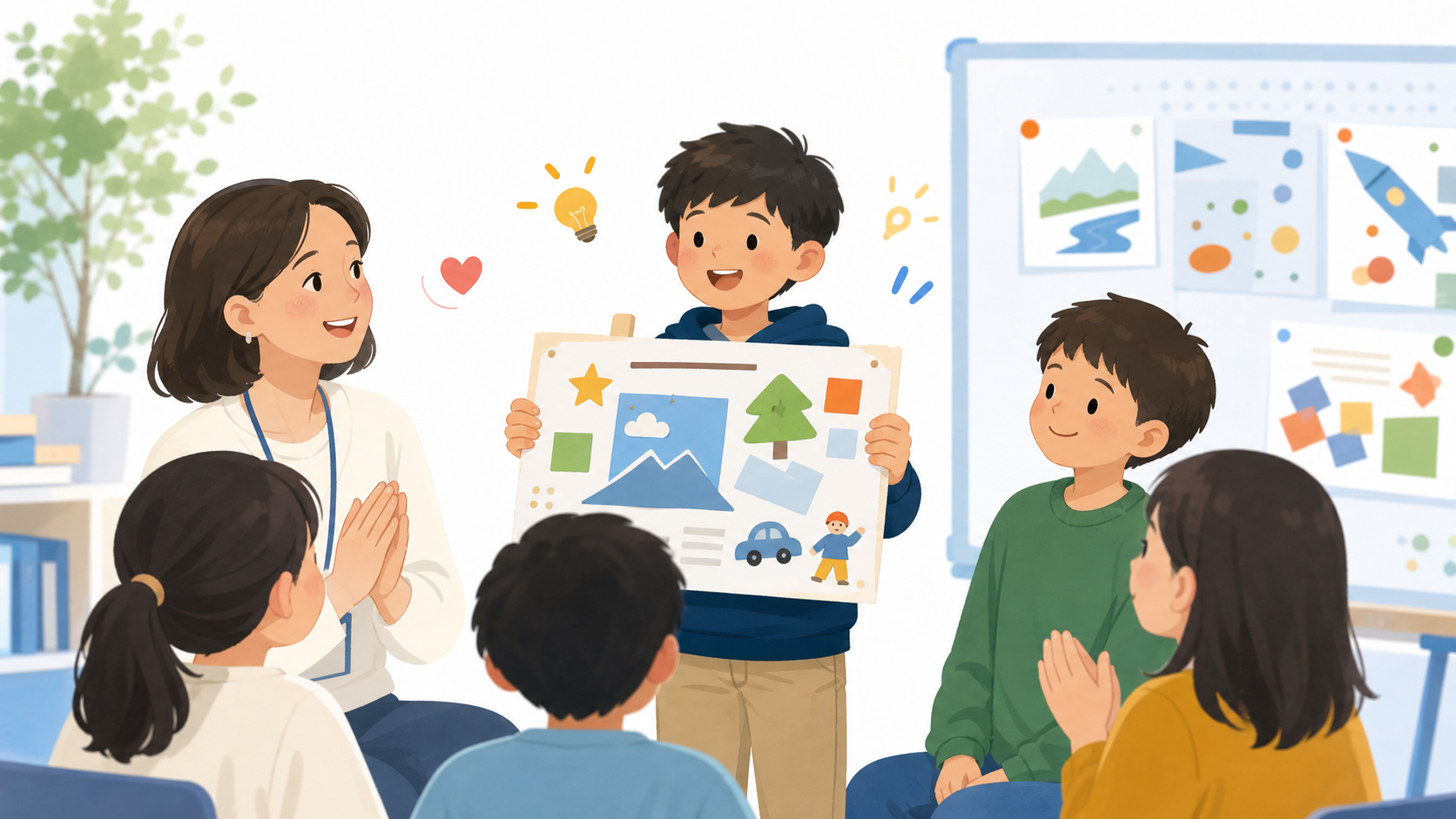 上手さだけでなく気持ちや工夫を大切にする様子のイラスト